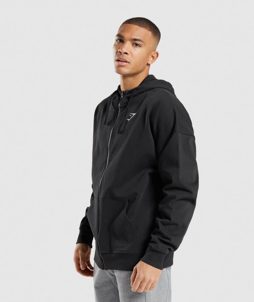 Men's Gymshark Essential Zip Up Hoodie Black | CA 18N5A0